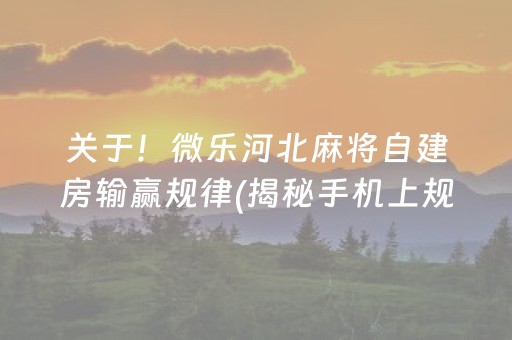 关于！微乐河北麻将自建房输赢规律(揭秘手机上规律攻略)
