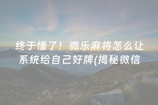 终于懂了！微乐麻将怎么让系统给自己好牌(揭秘微信里专用神器下载)