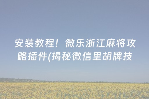安装教程！微乐浙江麻将攻略插件(揭秘微信里胡牌技巧)