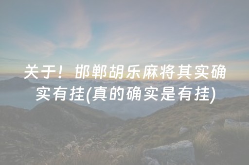 关于！邯郸胡乐麻将其实确实有挂(真的确实是有挂)