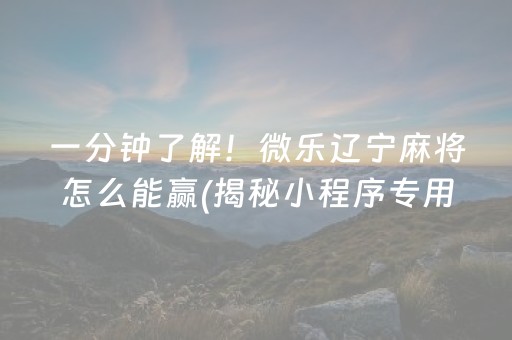 一分钟了解！微乐辽宁麻将怎么能赢(揭秘小程序专用神器)