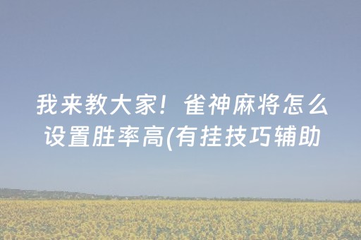 我来教大家！雀神麻将怎么设置胜率高(有挂技巧辅助器)
