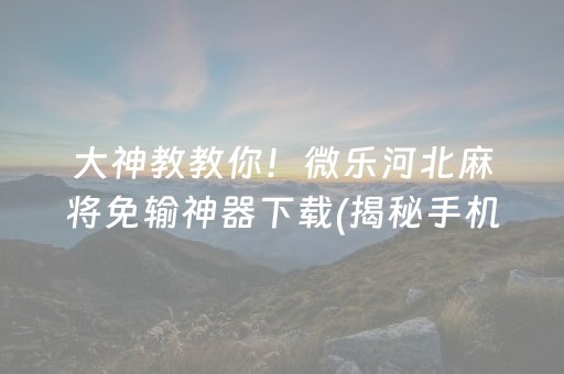 大神教教你！微乐河北麻将免输神器下载(揭秘手机上辅牌器)
