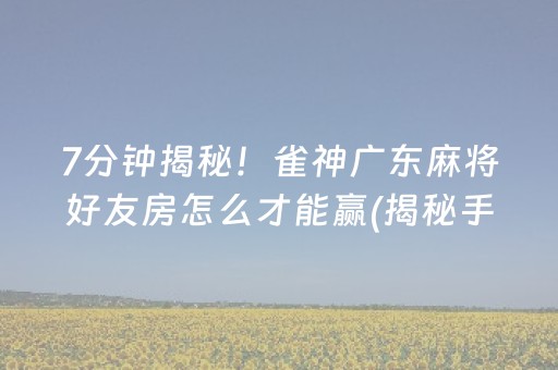 7分钟揭秘！雀神广东麻将好友房怎么才能赢(揭秘手机上如何让牌变好)