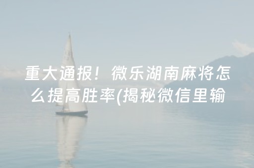 重大通报！微乐湖南麻将怎么提高胜率(揭秘微信里输赢技巧)