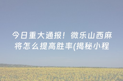 今日重大通报！微乐山西麻将怎么提高胜率(揭秘小程序插件免费)