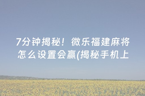 7分钟揭秘！微乐福建麻将怎么设置会赢(揭秘手机上助攻神器)