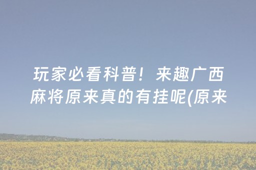 玩家必看科普！来趣广西麻将原来真的有挂呢(原来真的有挂)