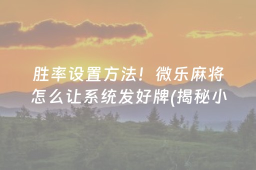 胜率设置方法！微乐麻将怎么让系统发好牌(揭秘小程序确实有猫腻)