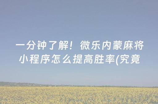 一分钟了解！微乐内蒙麻将小程序怎么提高胜率(究竟到底有挂吗)