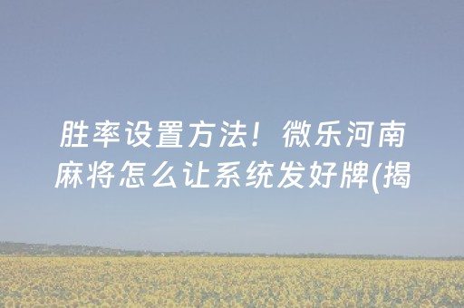 胜率设置方法！微乐河南麻将怎么让系统发好牌(揭秘小程序攻略插件)