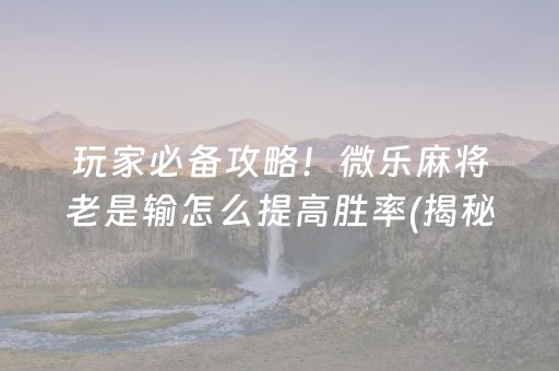 玩家必备攻略！微乐麻将老是输怎么提高胜率(揭秘小程序攻略插件)