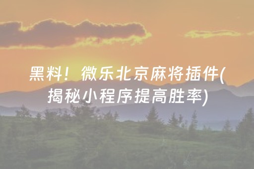 黑料！微乐北京麻将插件(揭秘小程序提高胜率)
