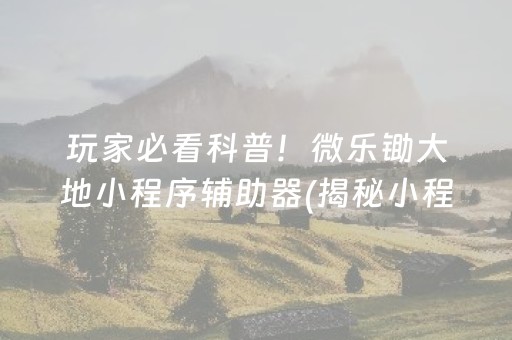玩家必看科普！微乐锄大地小程序辅助器(揭秘小程序插件购买)