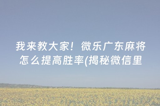 我来教大家！微乐广东麻将怎么提高胜率(揭秘微信里助赢神器购买)