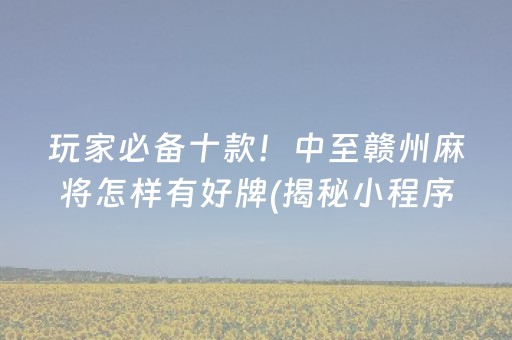 玩家必备十款！中至赣州麻将怎样有好牌(揭秘小程序必备神器)