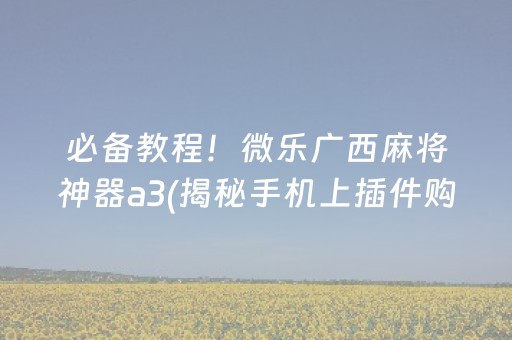 必备教程！微乐广西麻将神器a3(揭秘手机上插件购买)