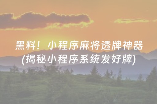 黑料！小程序麻将透牌神器(揭秘小程序系统发好牌)