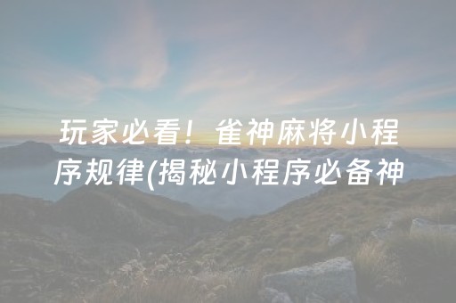 玩家必看！雀神麻将小程序规律(揭秘小程序必备神器)