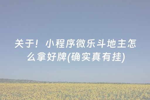 关于！小程序微乐斗地主怎么拿好牌(确实真有挂)