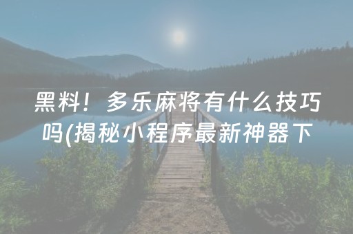 黑料！多乐麻将有什么技巧吗(揭秘小程序最新神器下载)