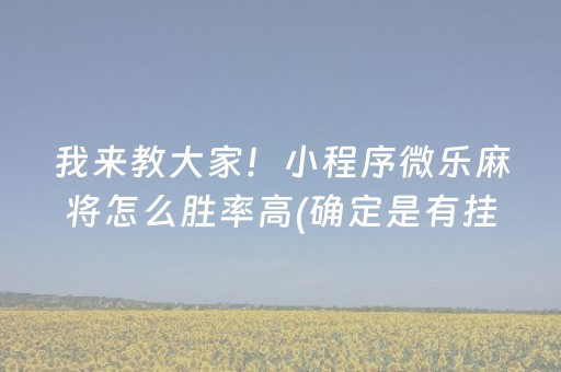 我来教大家！小程序微乐麻将怎么胜率高(确定是有挂)