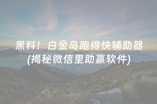 黑料！白金岛跑得快辅助器(揭秘微信里助赢软件)