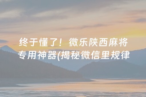 终于懂了！微乐陕西麻将专用神器(揭秘微信里规律攻略)