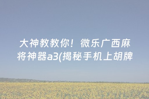 大神教教你！微乐广西麻将神器a3(揭秘手机上胡牌技巧)