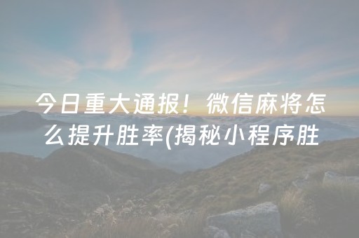 今日重大通报！微信麻将怎么提升胜率(揭秘小程序胜率到哪调)