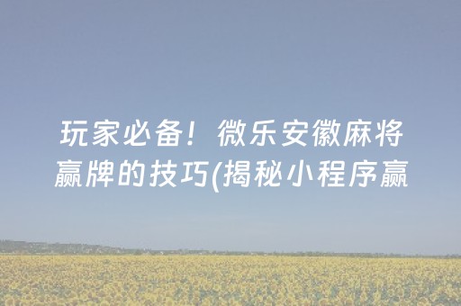 玩家必备！微乐安徽麻将赢牌的技巧(揭秘小程序赢牌技巧)