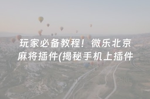 玩家必备教程！微乐北京麻将插件(揭秘手机上插件免费)