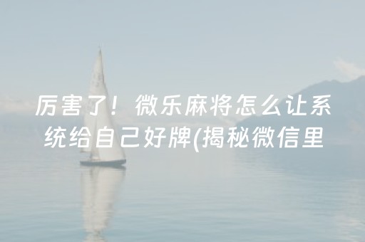 厉害了！微乐麻将怎么让系统给自己好牌(揭秘微信里辅牌器)