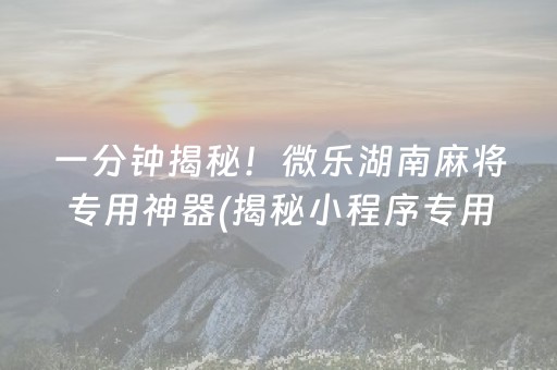 一分钟揭秘！微乐湖南麻将专用神器(揭秘小程序专用神器)