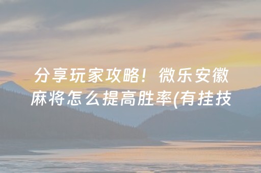 分享玩家攻略！微乐安徽麻将怎么提高胜率(有挂技巧辅助器)