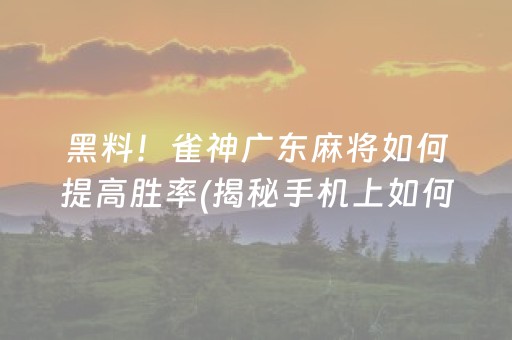 黑料！雀神广东麻将如何提高胜率(揭秘手机上如何让牌变好)