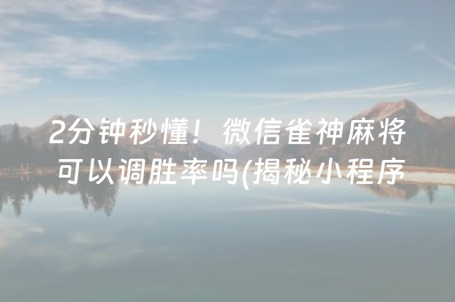 2分钟秒懂！微信雀神麻将可以调胜率吗(揭秘小程序最新神器下载)