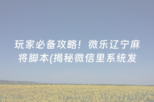 玩家必备攻略！微乐辽宁麻将脚本(揭秘微信里系统发好牌)