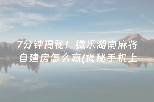 7分钟揭秘！微乐湖南麻将自建房怎么赢(揭秘手机上输赢技巧)