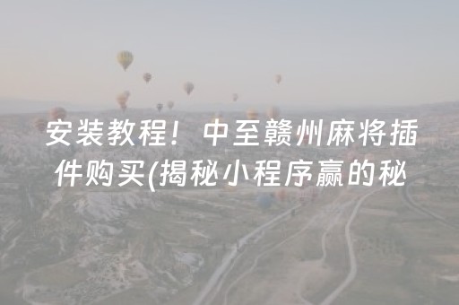 安装教程！中至赣州麻将插件购买(揭秘小程序赢的秘诀)
