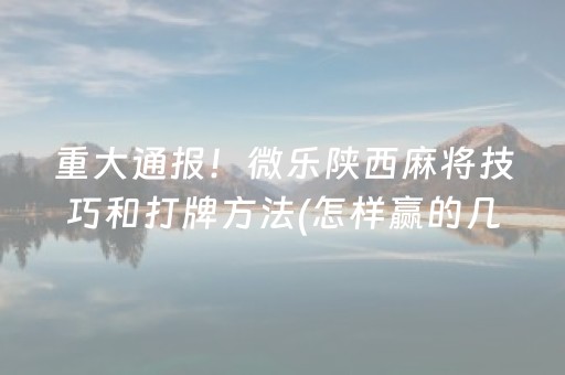 重大通报！微乐陕西麻将技巧和打牌方法(怎样赢的几率大)