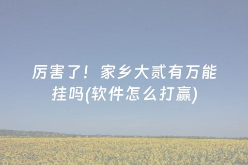 厉害了！家乡大贰有万能挂吗(软件怎么打赢)
