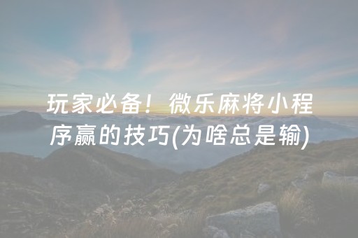 玩家必备！微乐麻将小程序赢的技巧(为啥总是输)
