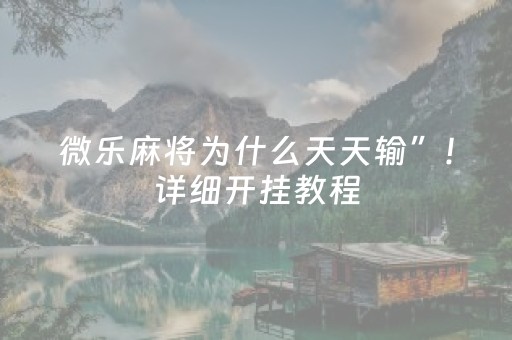 微乐麻将为什么天天输”！详细开挂教程（确实真的有挂)-抖音