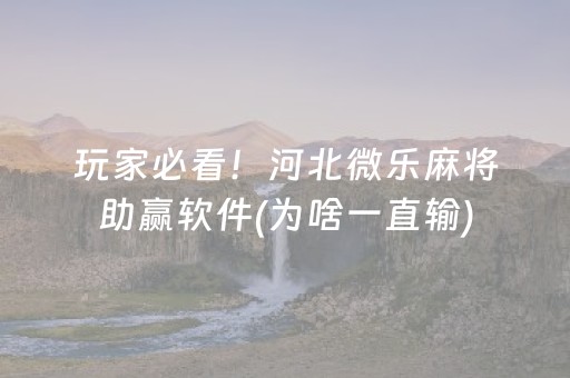 玩家必看！河北微乐麻将助赢软件(为啥一直输)