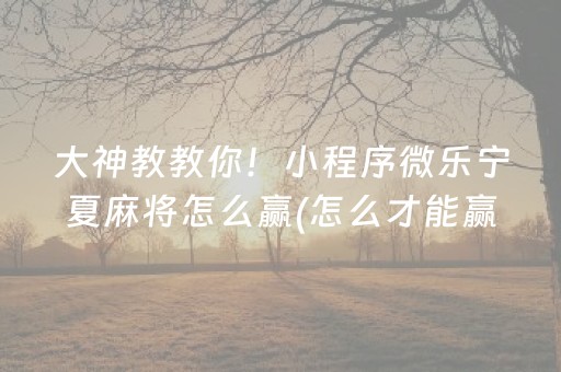 大神教教你！小程序微乐宁夏麻将怎么赢(怎么才能赢得多)