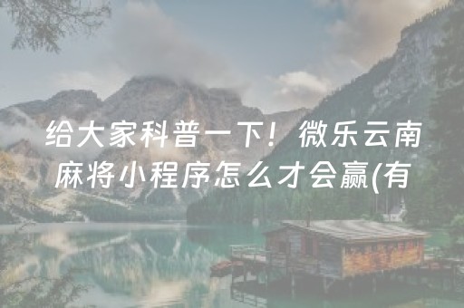 给大家科普一下！微乐云南麻将小程序怎么才会赢(有挂技巧辅助器)