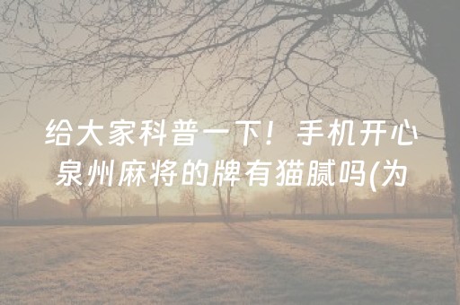 给大家科普一下！手机开心泉州麻将的牌有猫腻吗(为什么经常输)