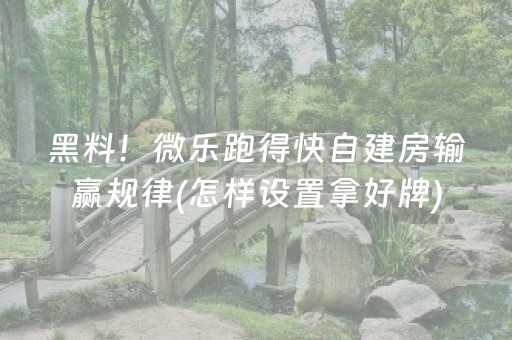 黑料！微乐跑得快自建房输赢规律(怎样设置拿好牌)