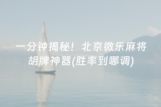 一分钟揭秘！北京微乐麻将胡牌神器(胜率到哪调)